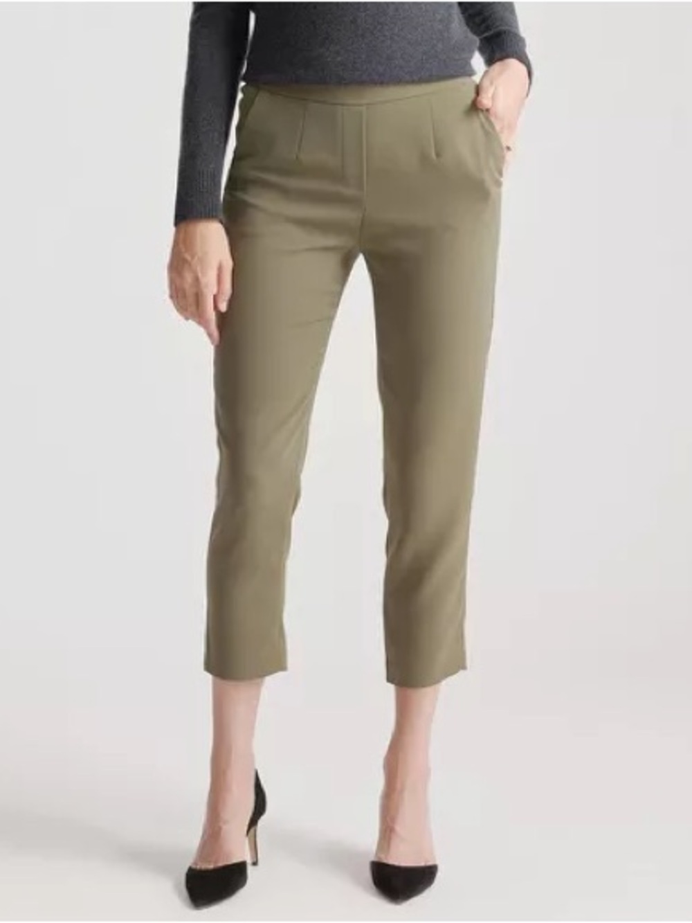 Quince Stretch Crepe Pleated Ankle Pant Olive 24”